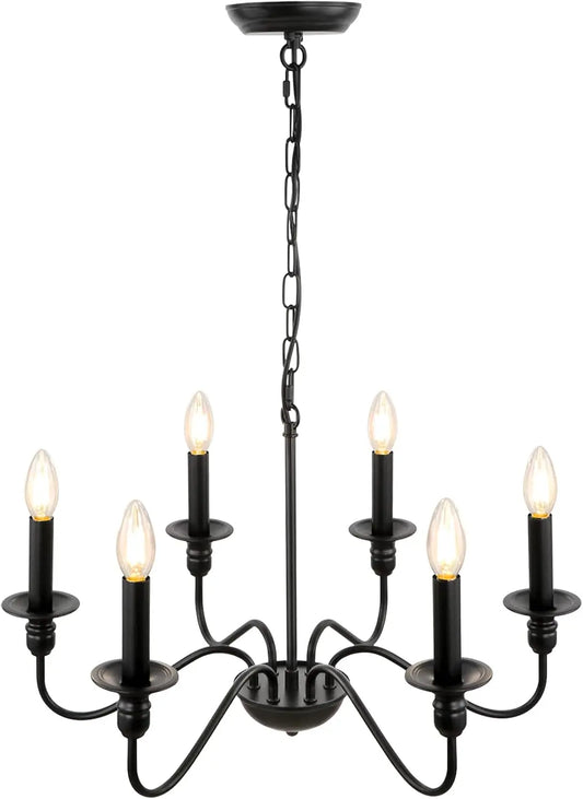 Black Chandelier Light Fixture, 6 Lights Farmhouse Chandelier for Bedroom, Rustic Modern Chandeliers for Dining Room, Height Adjustable Industrial Metal Small Pendant Lights Kitchen Island