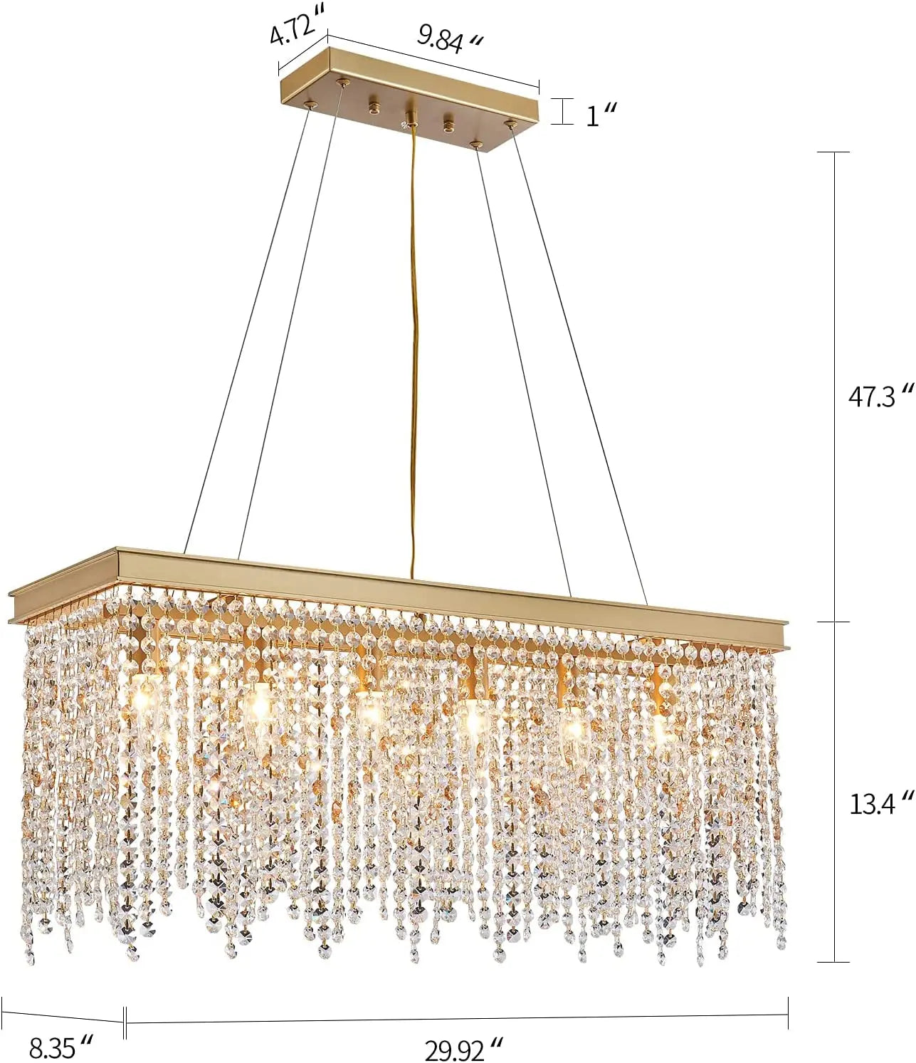 Gold Chandeliers Luxury Modern Crystal Chandelier Light Fixtures for Dining Room Kitchen Island Living Room L30 6-Lights UL Listed