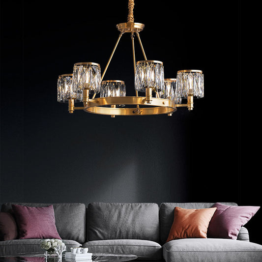 Round Modern Rustic Crystal Brass Chandelier