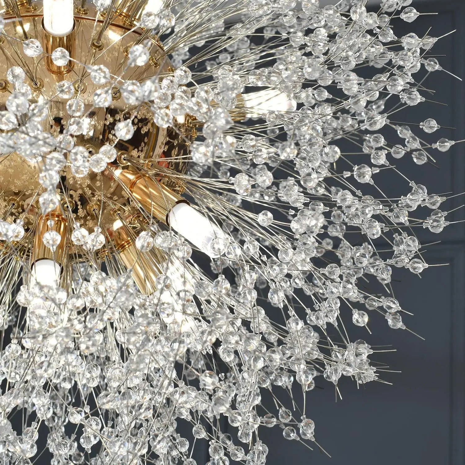 Crystal Chandelier,Modern Chandeliers,Gold Dandelion Firework Chandelier,G9 Pendant Light Fixtures for Dining Room Bedroom Living Room Foyer, Entryway, Kitchen,16-Lights