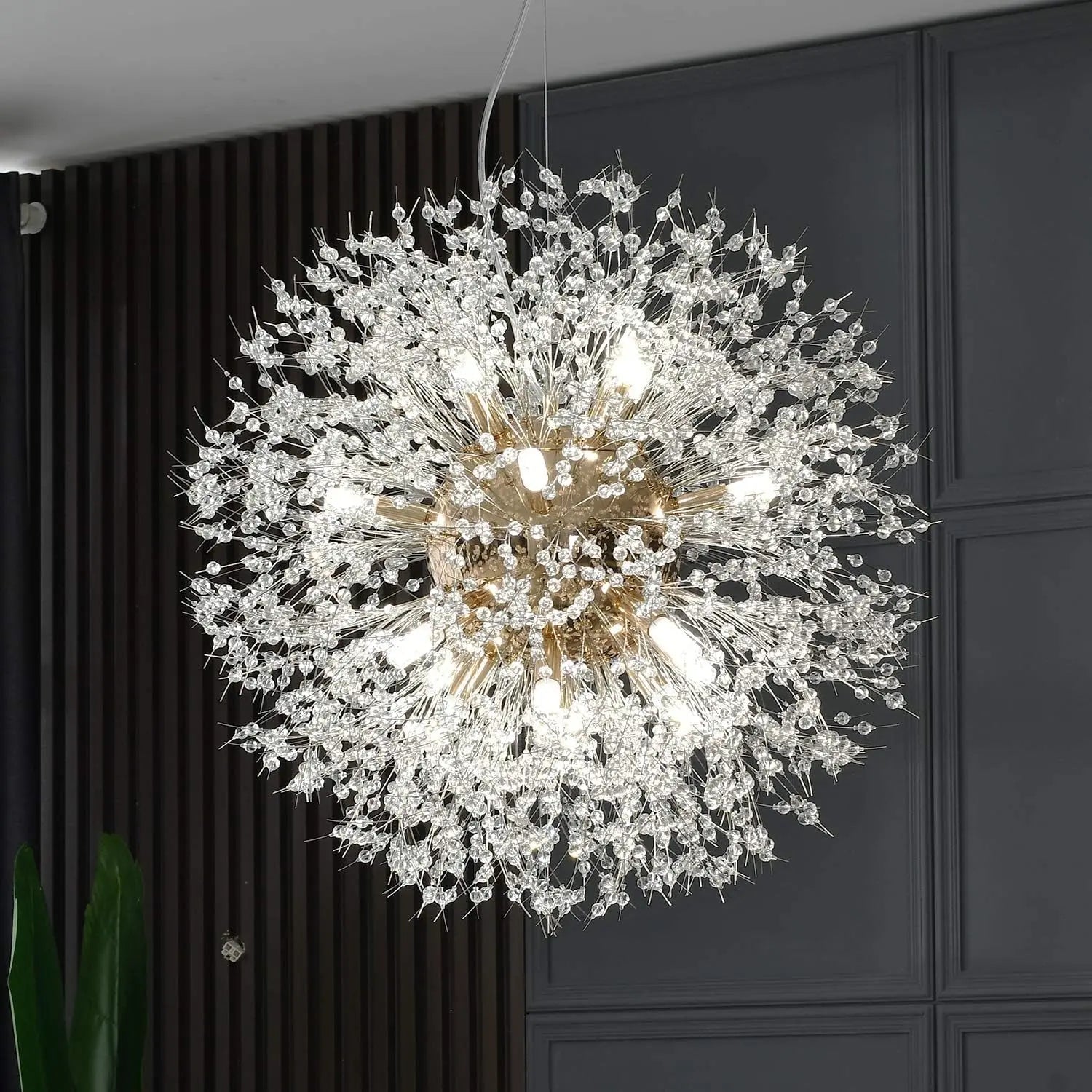 Crystal Chandelier,Modern Chandeliers,Gold Dandelion Firework Chandelier,G9 Pendant Light Fixtures for Dining Room Bedroom Living Room Foyer, Entryway, Kitchen,16-Lights