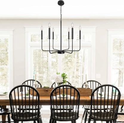 Black Chandeliers for Dining Room 26.1'' Farmhouse 6 Light Rustic Hanging Light Fixture for Living Room Kitchen Island Foyer Entryway Modern Pendant Lighting