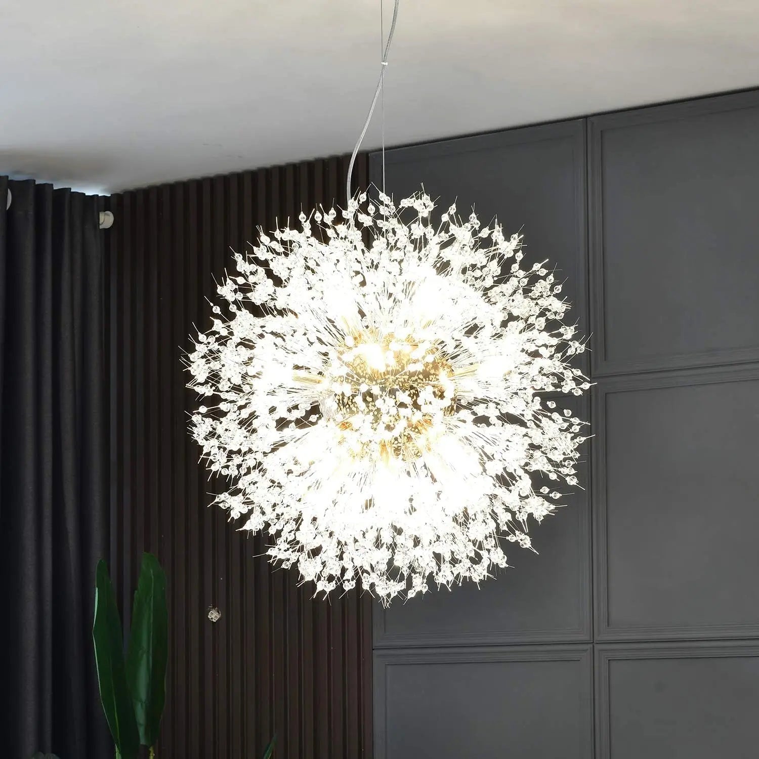 Crystal Chandelier,Modern Chandeliers,Gold Dandelion Firework Chandelier,G9 Pendant Light Fixtures for Dining Room Bedroom Living Room Foyer, Entryway, Kitchen,16-Lights