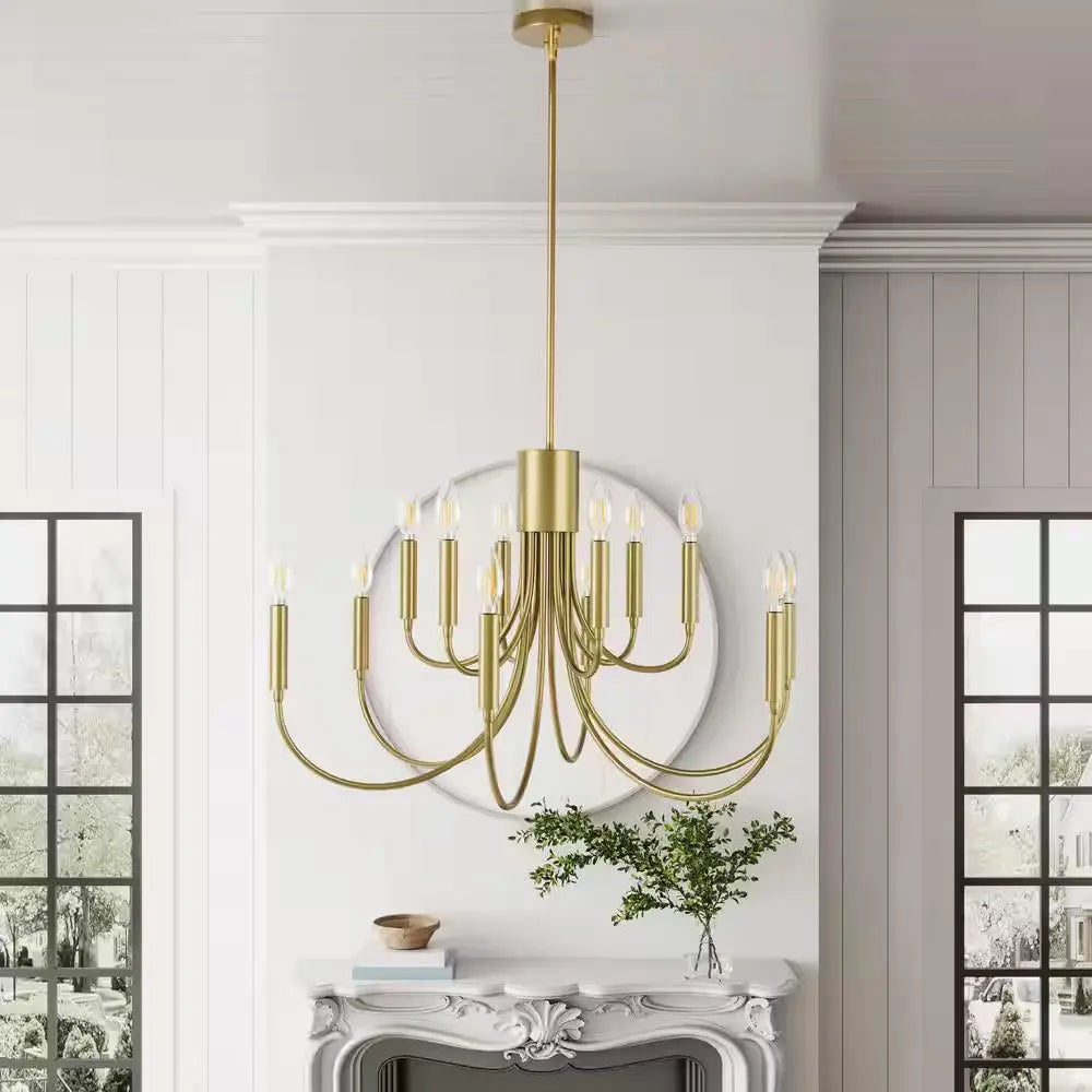 30.7 In. 12-Light Farmhouse Gold Chandelier Rustic Candle Hanging Light Fixture