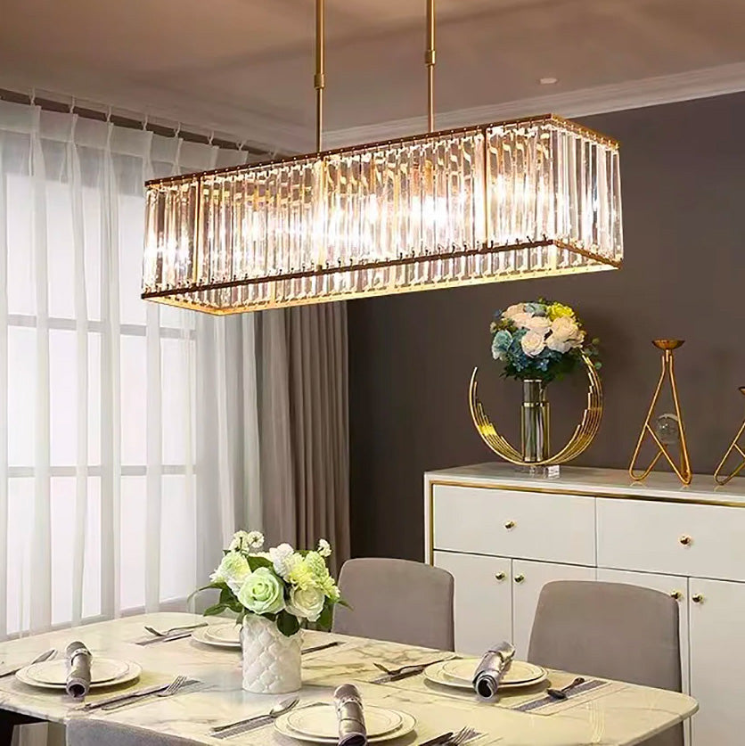 Rectangular Gold Frame Crystal Chandelier