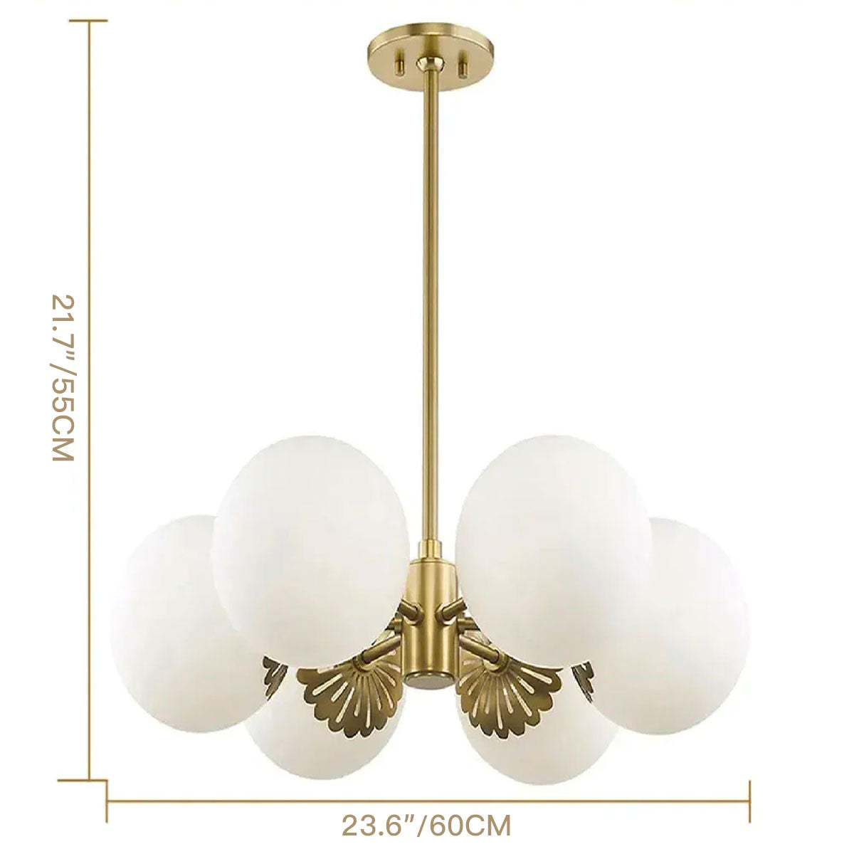 Modern Gold 6-Light White Glass Chandelier