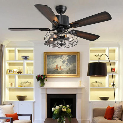 5 - Blade Industrial Caged Ceiling Fan With Remote Control