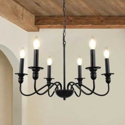 Black Chandelier Light Fixture, 6 Lights Farmhouse Chandelier for Bedroom, Rustic Modern Chandeliers for Dining Room, Height Adjustable Industrial Metal Small Pendant Lights Kitchen Island