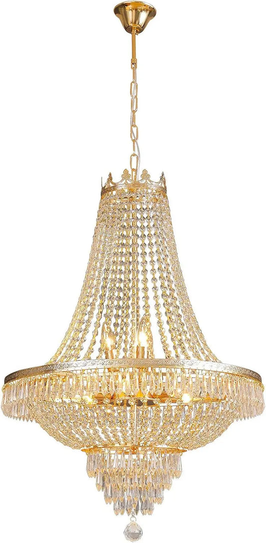 110V French Empire Crystal Gold Chandelier Lighting, Hanging Crystal Chandelier for the Dining Room, Foyer, Entry Way and Living Room (Gold)