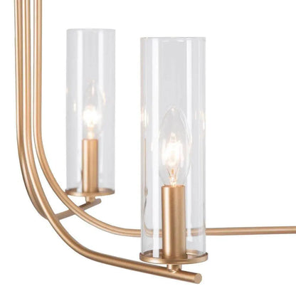 Modern Gold Chandelier 6-Light Contemporary Candlestick High Ceiling Light with Cylinder Clear Glass Shades