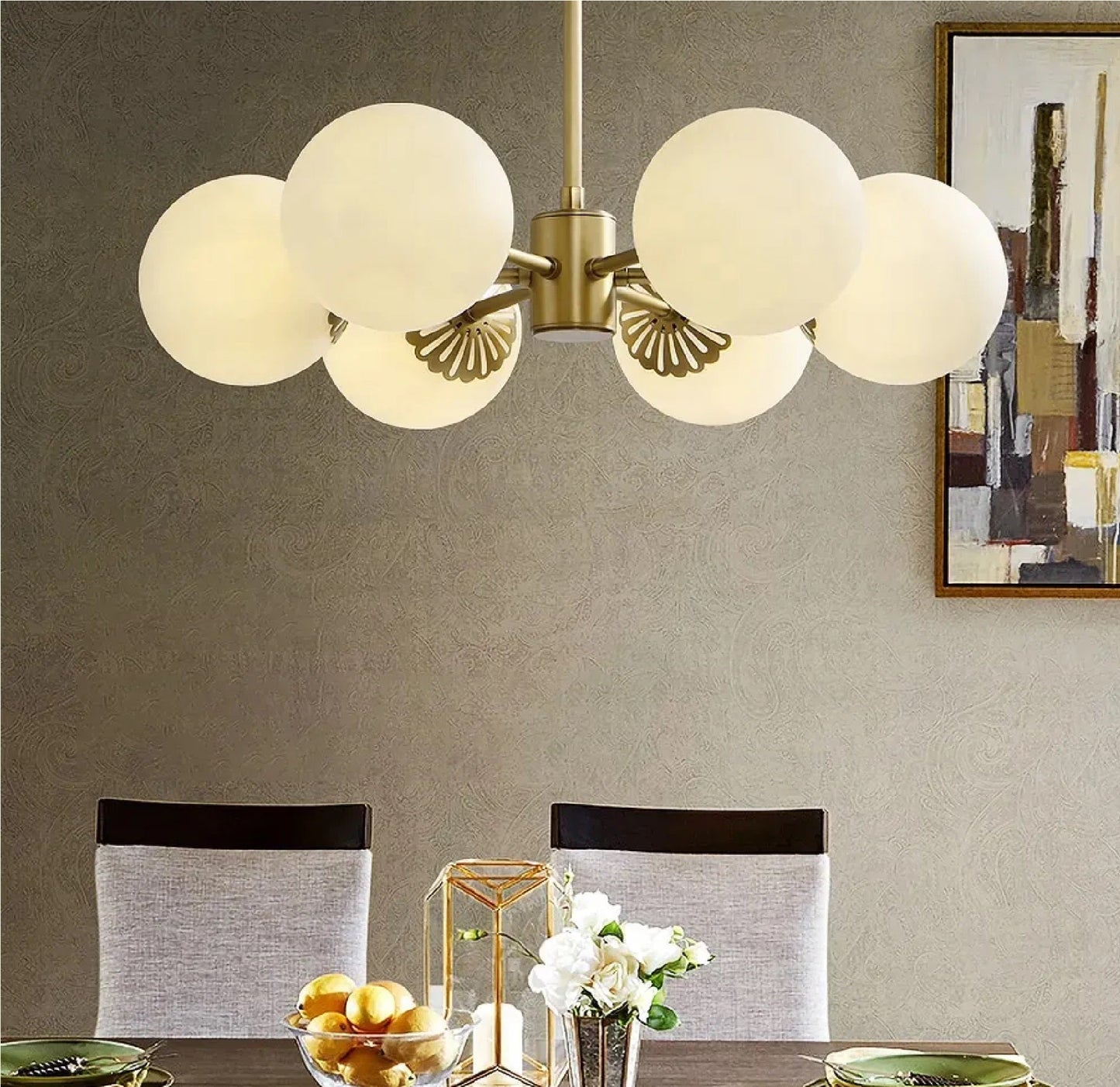 Modern Gold 6-Light White Glass Chandelier