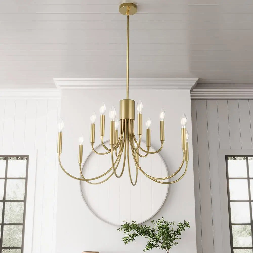 30.7 In. 12-Light Farmhouse Gold Chandelier Rustic Candle Hanging Light Fixture