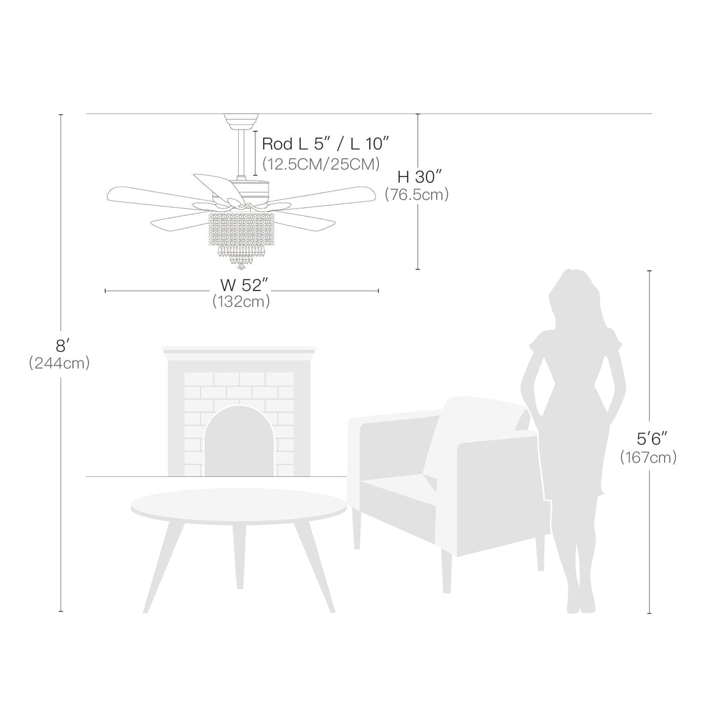 3 - Tier Raindrop Crystal Kitchen Ceiling Fan with Remote Control