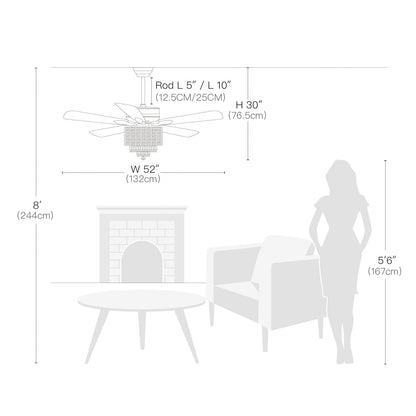 3 - Tier Raindrop Crystal Kitchen Ceiling Fan with Remote Control