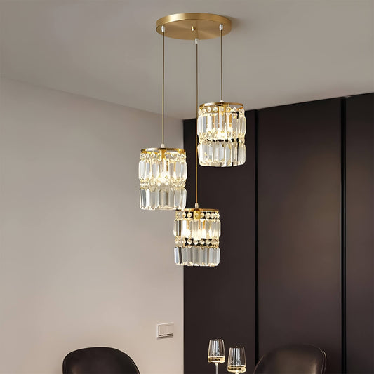 3-Light Gold Crystal Chandelier - Linear Pendant Light