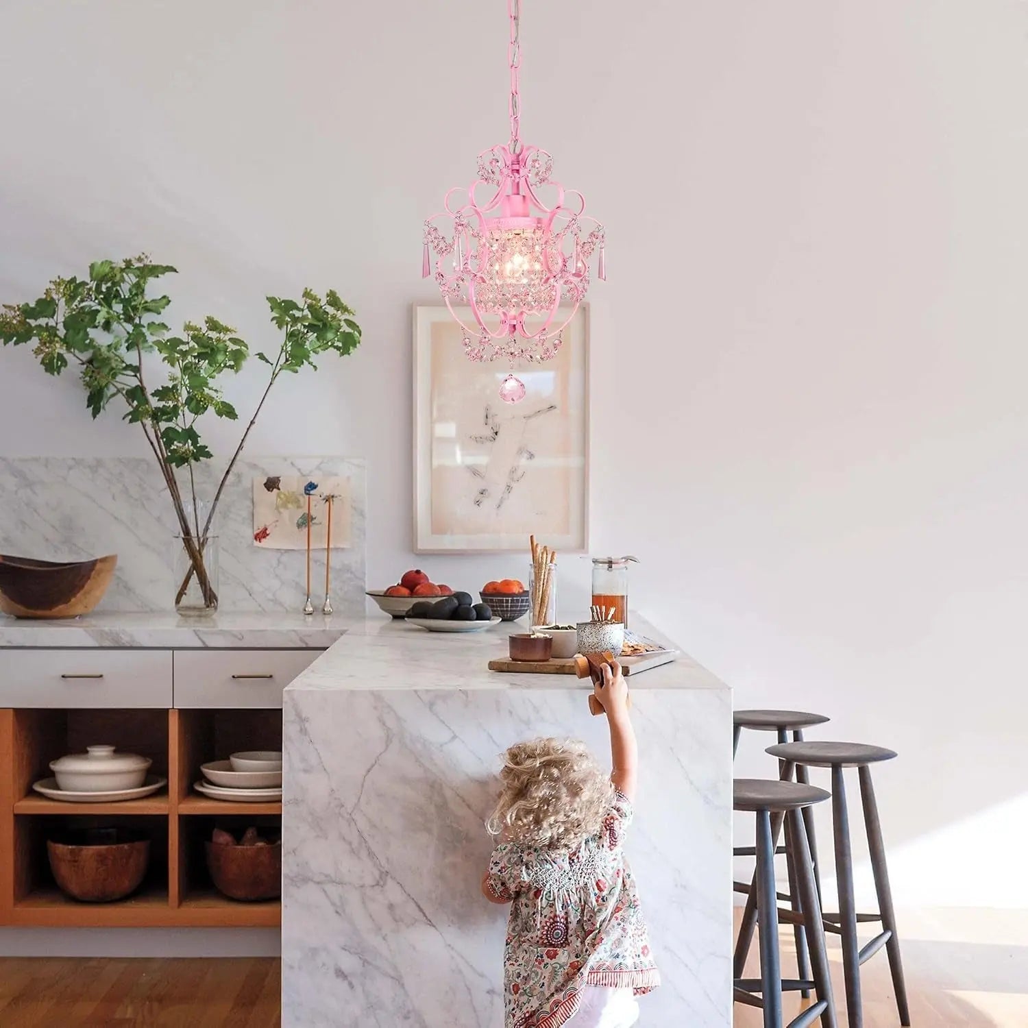 Modern Crystal Pendant Light ，Hanging Lamp for Girls Room Bedroom and Living Rooms