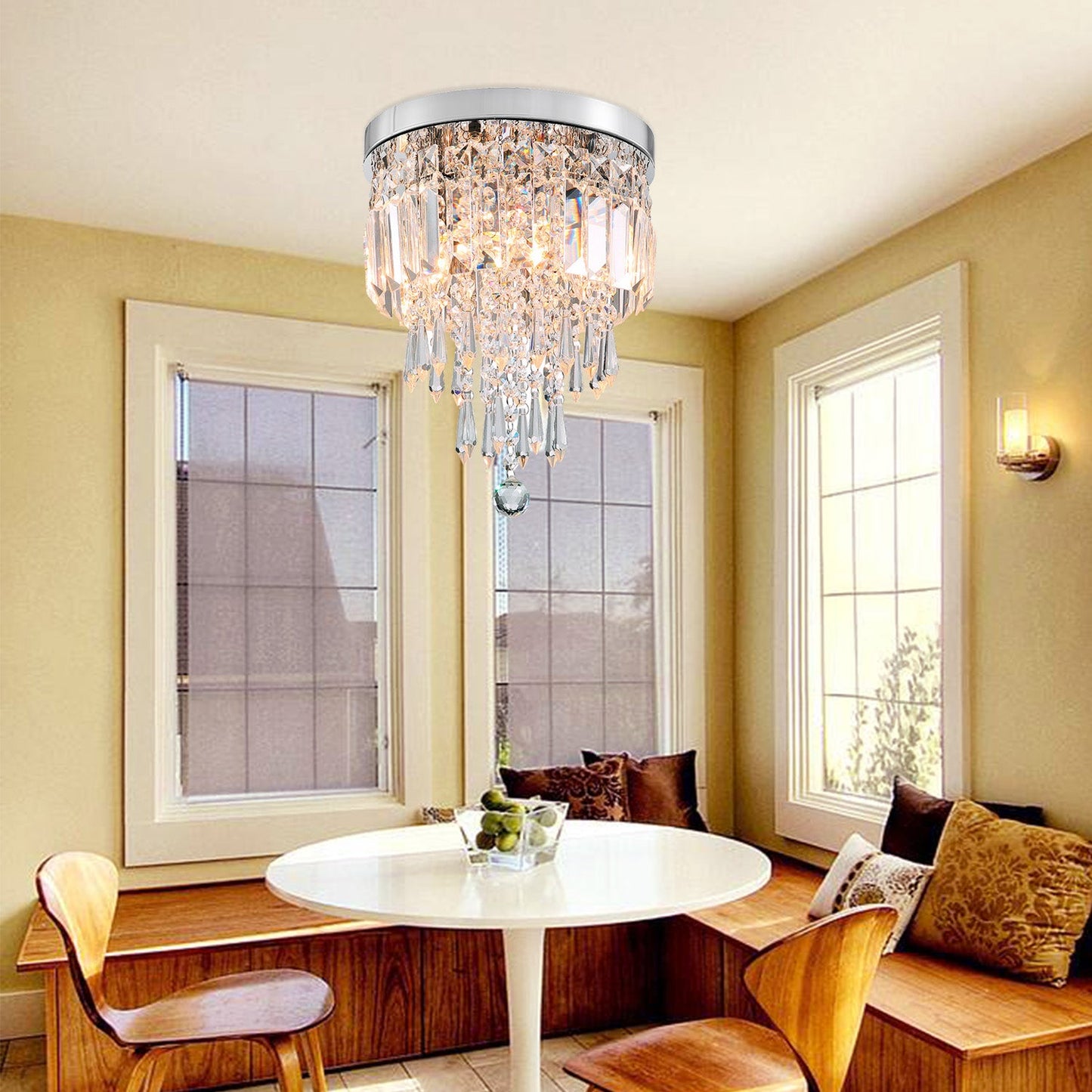 Small Modern Flush Mount Mini Crystal Chandelier