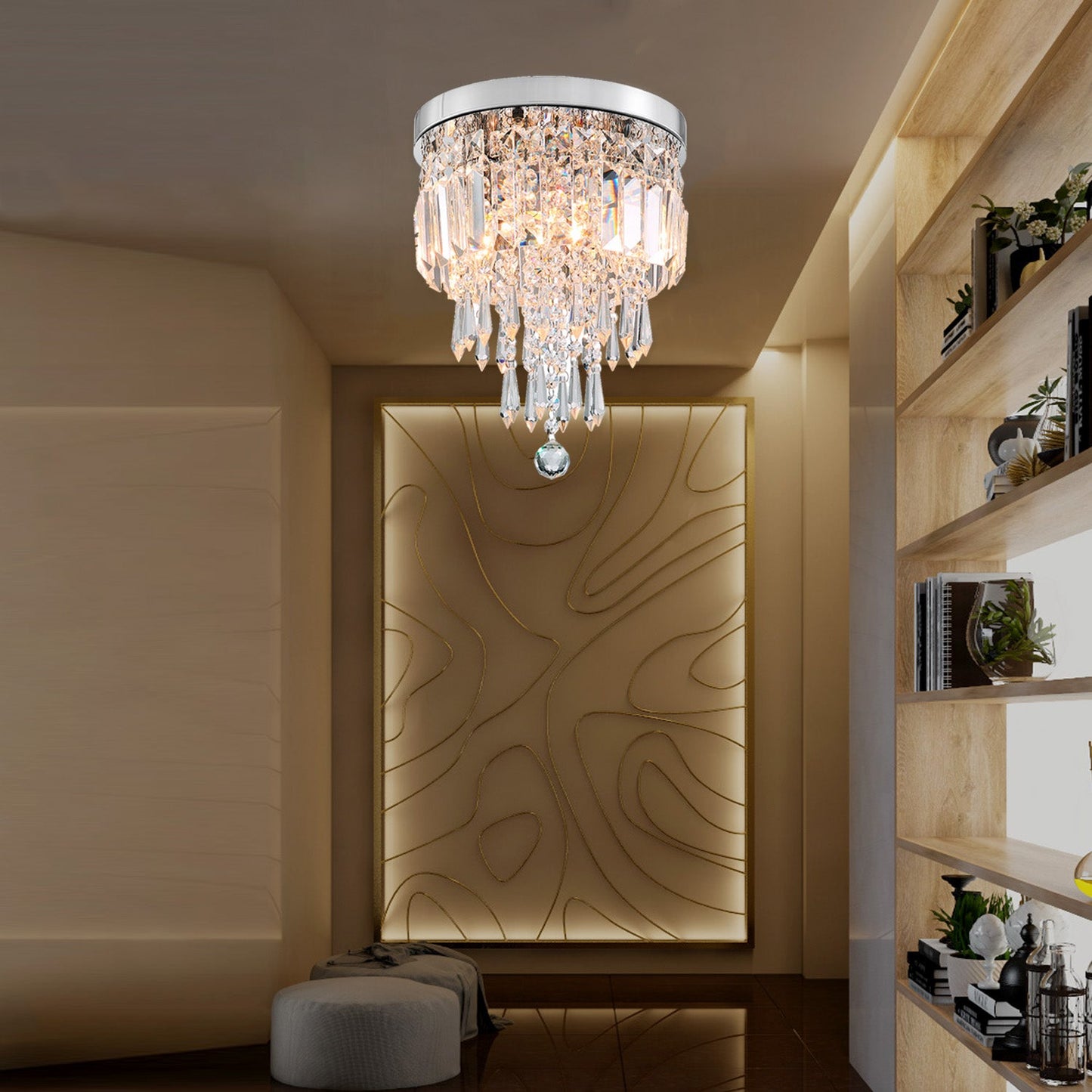 Small Modern Flush Mount Mini Crystal Chandelier