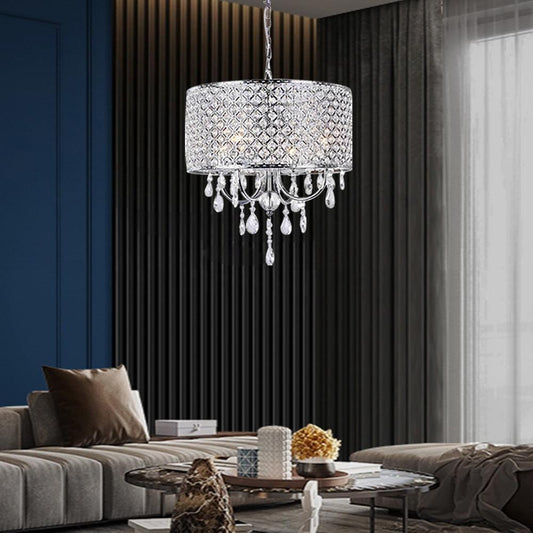 4-Light Candle Style Drum Crystal Chandelier