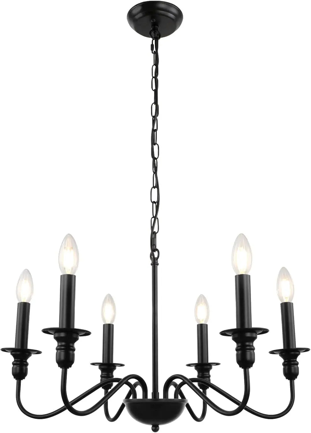 Black Chandelier Light Fixture, 6 Lights Farmhouse Chandelier for Bedroom, Rustic Modern Chandeliers for Dining Room, Height Adjustable Industrial Metal Small Pendant Lights Kitchen Island