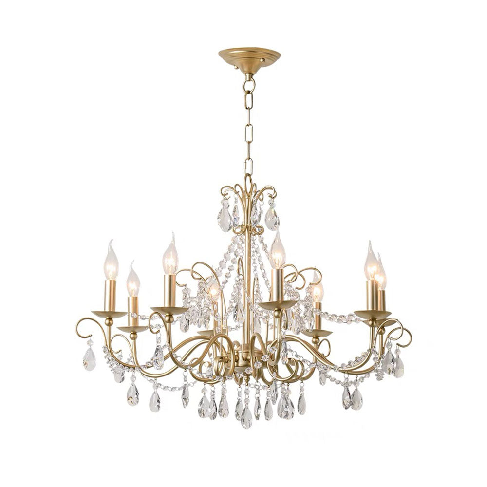 Gold Metal Candle Style Crystal Chandelier