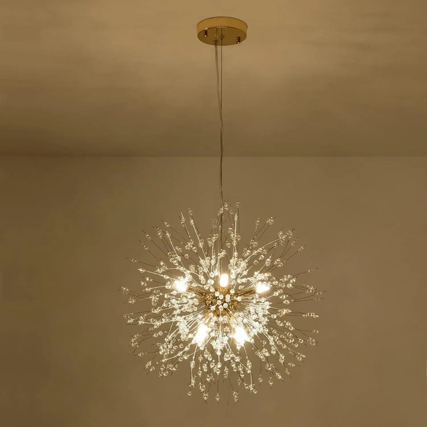 Modern Dandelion Chandelier for Bedroom, Golden Crystal Pendant Light for Bedroom, 8-Lights Sputnik Firework Chandelier for Bedroom, Living Room, Foyer, Hallway, Girls Room, Dia 19.68 Inch