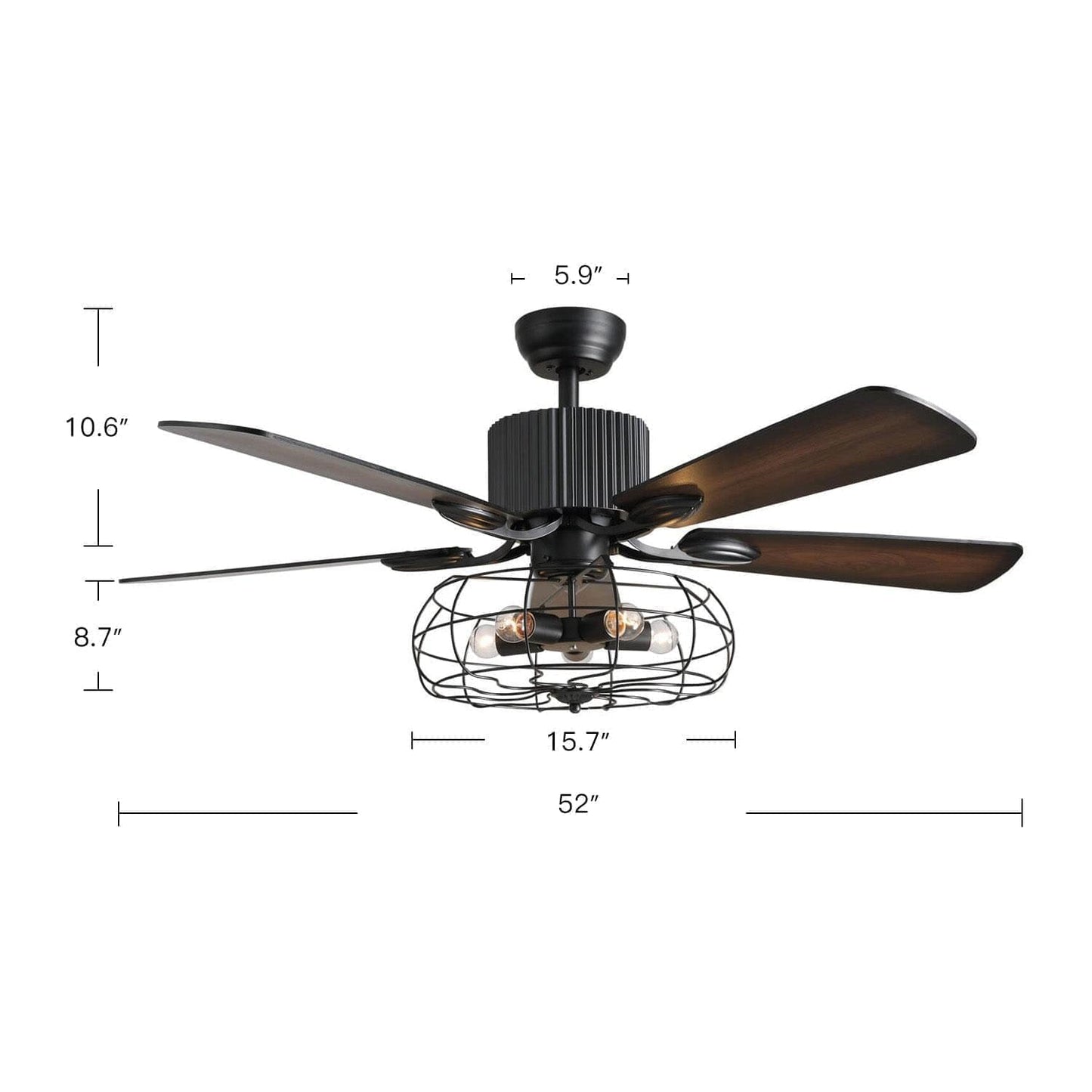 5 - Blade Industrial Caged Ceiling Fan With Remote Control