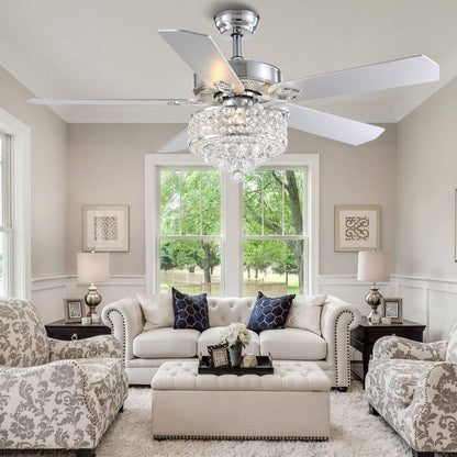 5 - Blade Luxury Crystal Ceiling Fan with Remote Control