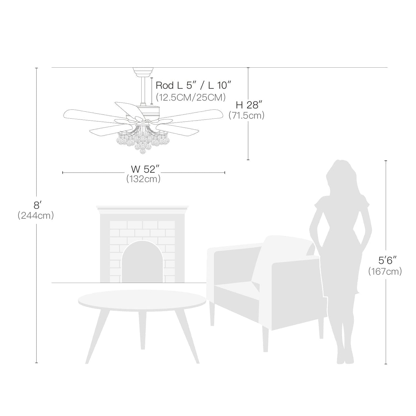 5 - Blade Raindrop Crystal Ball Ceiling Fan with Remote Control