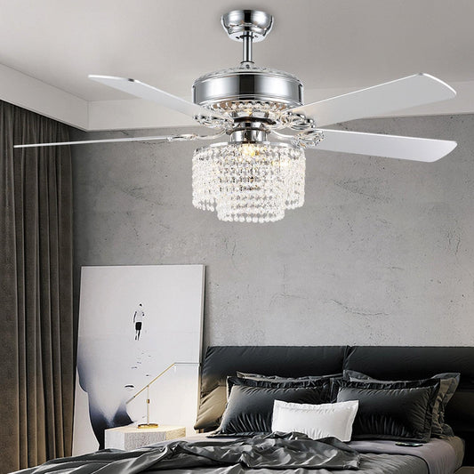 5 - Blade Raindrop Crystal Ceiling Fan with Remote Control