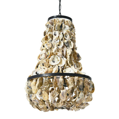 Metal and Draped Oyster Shell Chandelier, Black and Natural