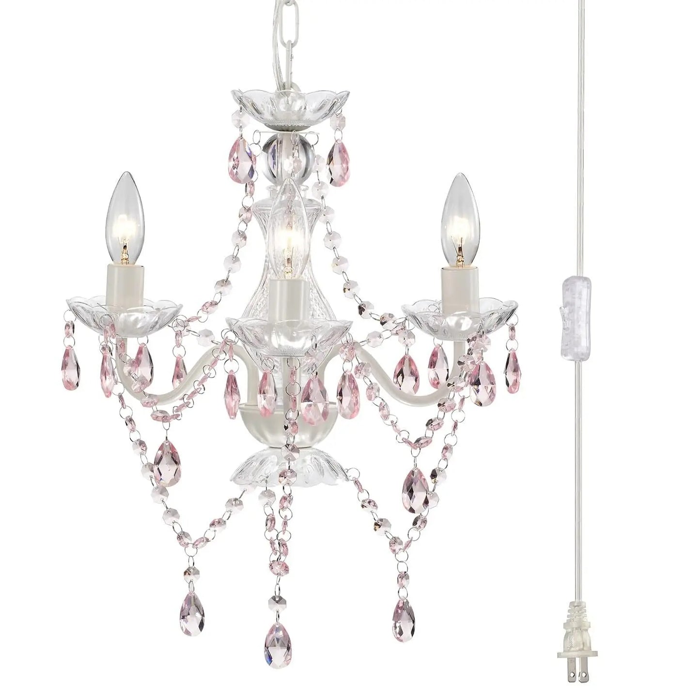 Plug in Chandelier Mini Crystal Chandeliers White and Pink Chandelier for Gir...