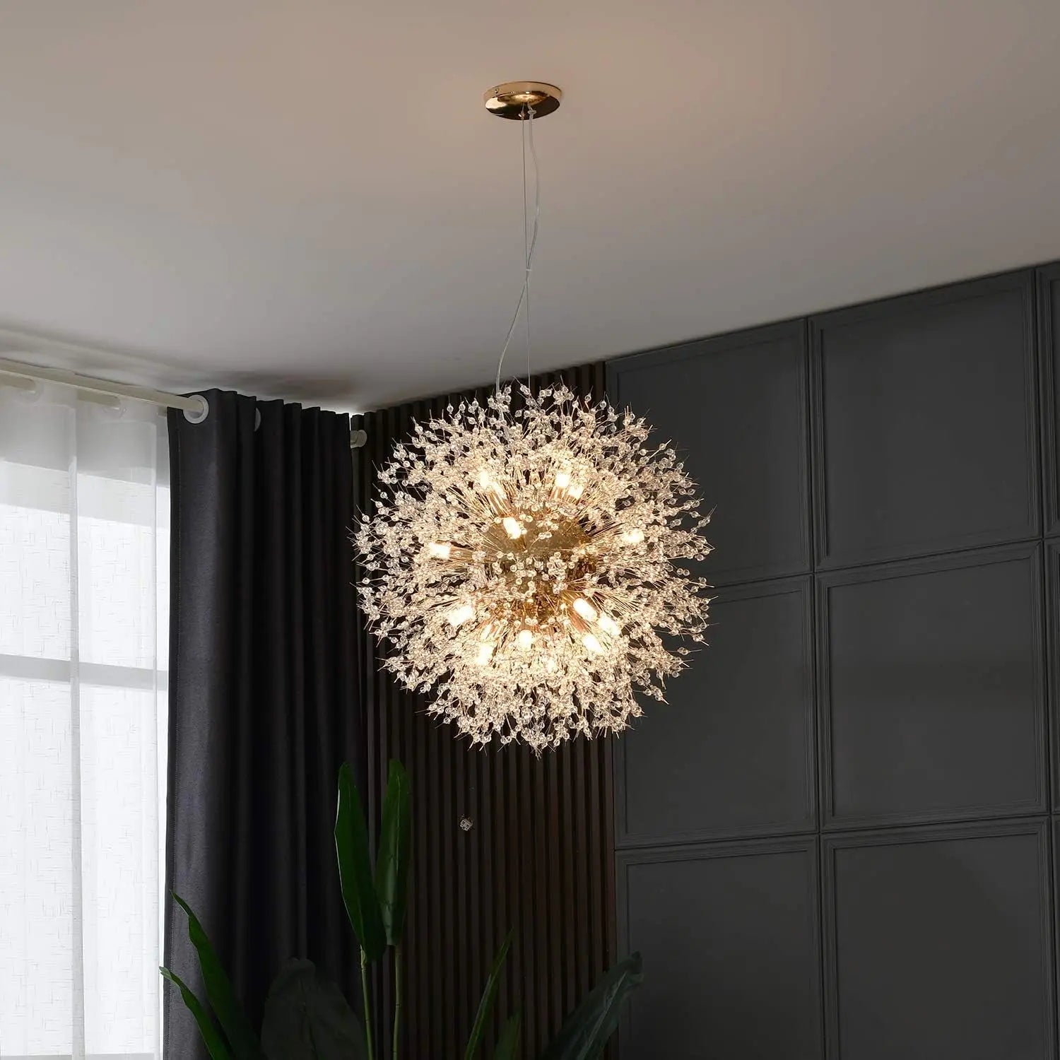 Crystal Chandelier,Modern Chandeliers,Gold Dandelion Firework Chandelier,G9 Pendant Light Fixtures for Dining Room Bedroom Living Room Foyer, Entryway, Kitchen,16-Lights