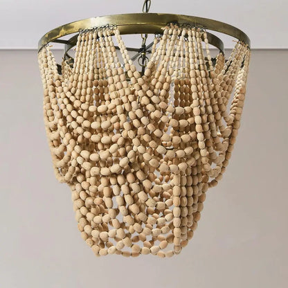 Metal Chandelier with Draped Wood Beads