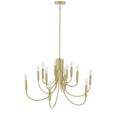 30.7 In. 12-Light Farmhouse Gold Chandelier Rustic Candle Hanging Light Fixture