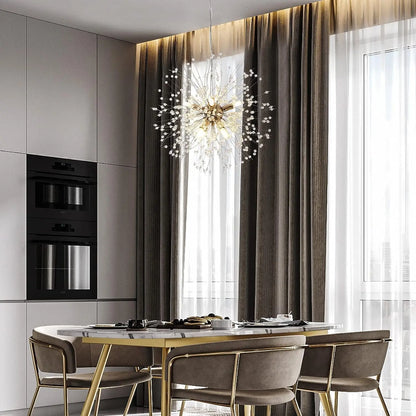 Modern Dandelion Chandelier for Bedroom, Golden Crystal Pendant Light for Bedroom, 8-Lights Sputnik Firework Chandelier for Bedroom, Living Room, Foyer, Hallway, Girls Room, Dia 19.68 Inch