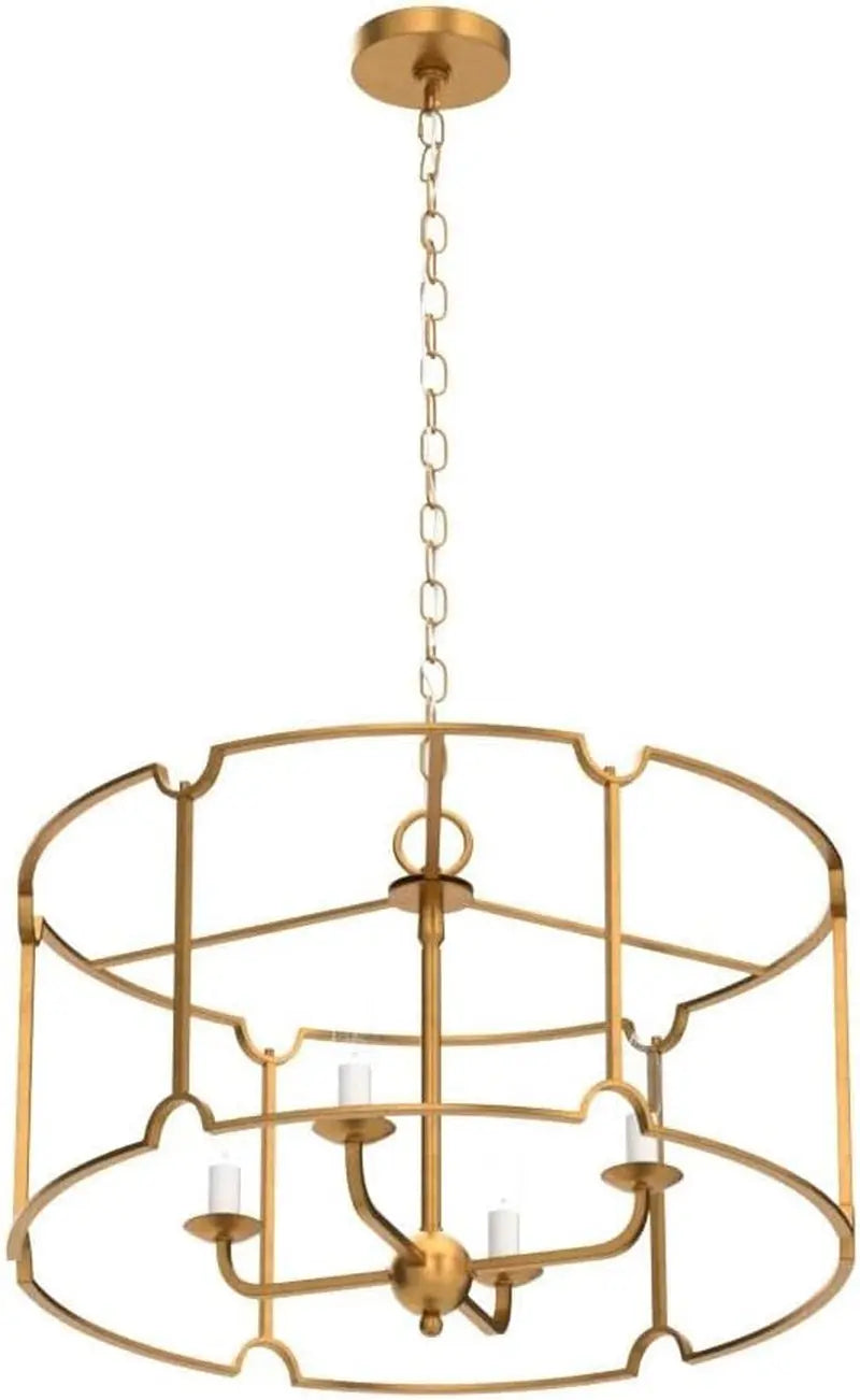 Modern Gold Chandelier, 22’’ Large Drum Chandeliers for Dining Rooms, 4-Light round Drum Pendant Lighting for Kitchen Island, Foyer & Living Room, Antique Gold Finish