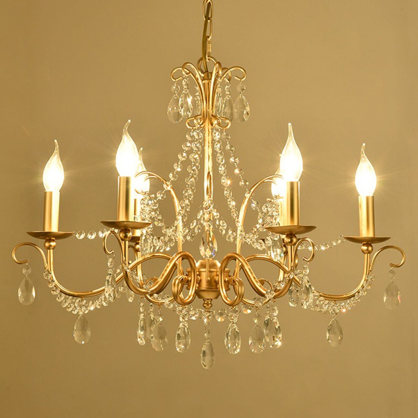 Gold Metal Candle Style Crystal Chandelier