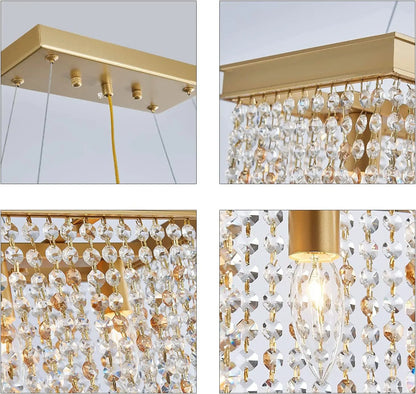 Gold Chandeliers Luxury Modern Crystal Chandelier Light Fixtures for Dining Room Kitchen Island Living Room L30 6-Lights UL Listed