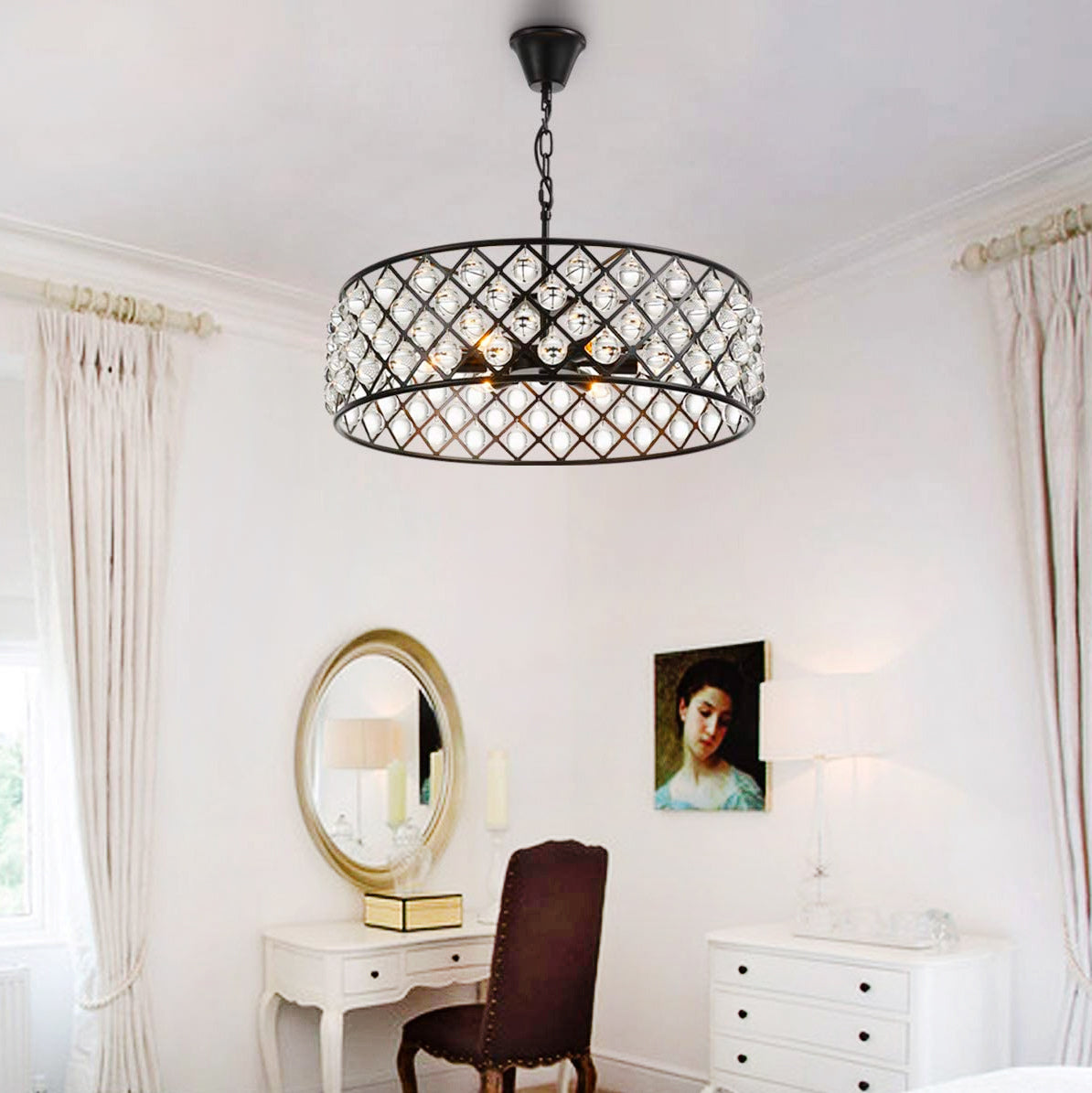 Black Drum Shape Crystal Chandelier - Pendant Light