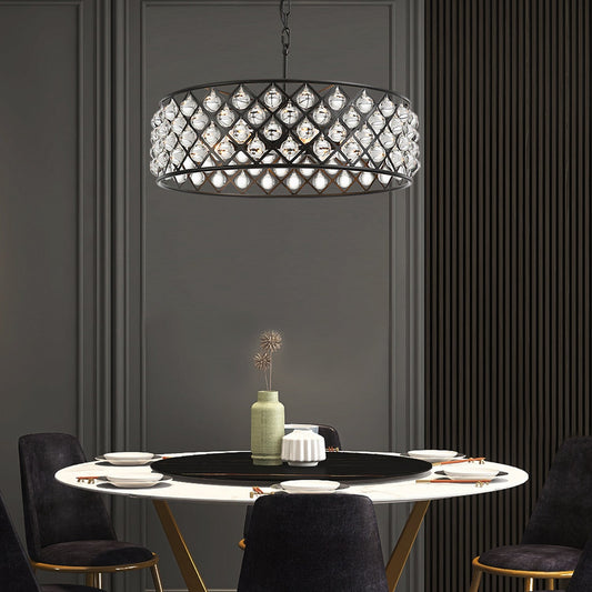 Black Drum Shape Crystal Chandelier - Pendant Light