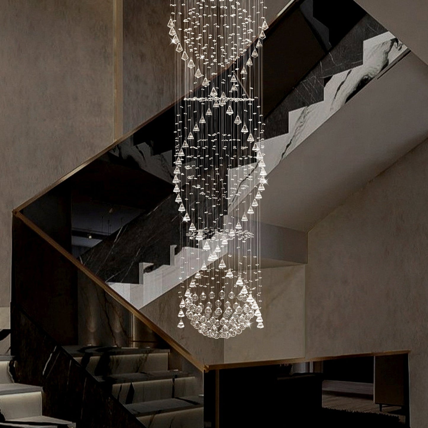 Double Spiral  Crystal Chandelier With Three Spheres For Foyer