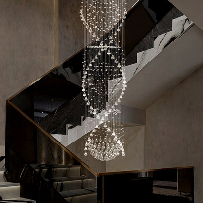 Double Spiral  Crystal Chandelier With Three Spheres For Foyer