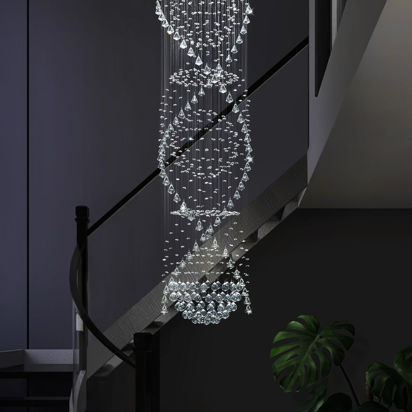 Double Spiral  Crystal Chandelier With Three Spheres For Foyer