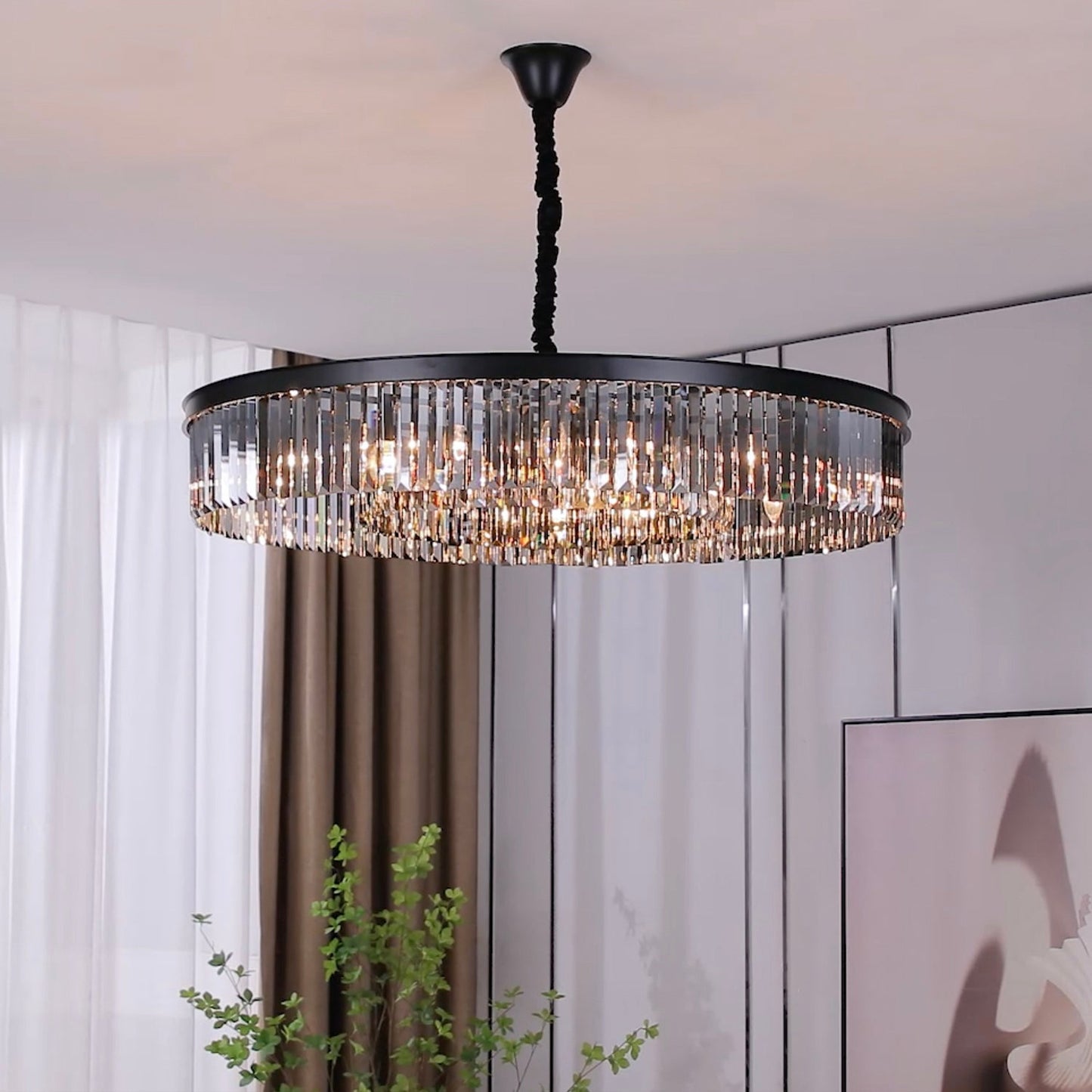 Black Crystal Chandelier - Round Design Pendant Light