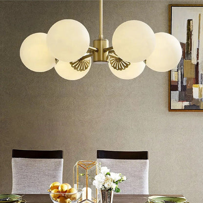 Modern Gold 6-Light White Glass Chandelier