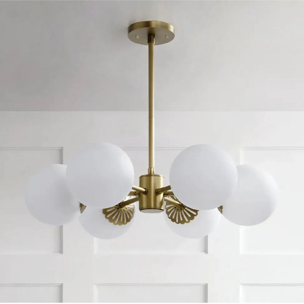 Modern Gold 6-Light White Glass Chandelier