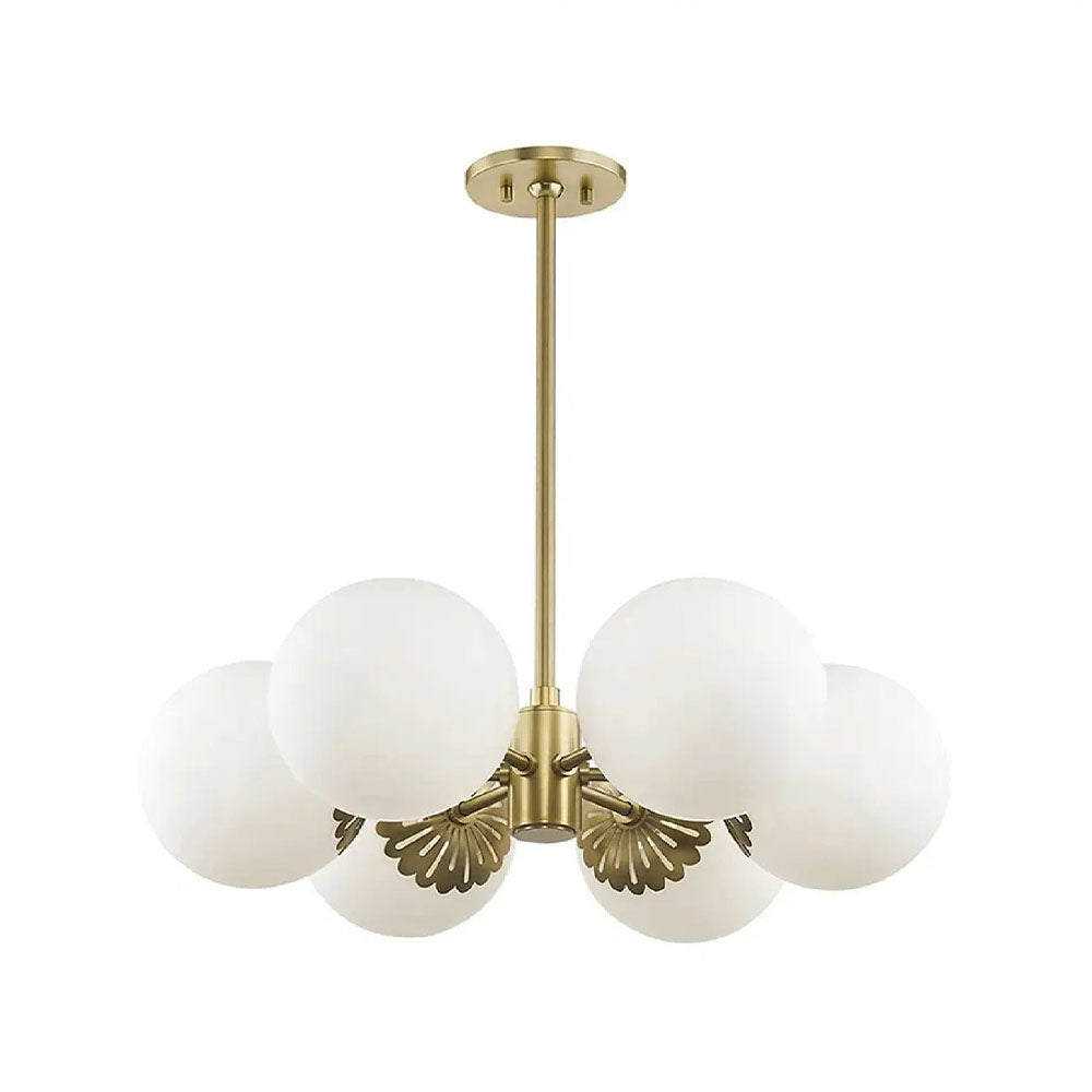 Modern Gold 6-Light White Glass Chandelier