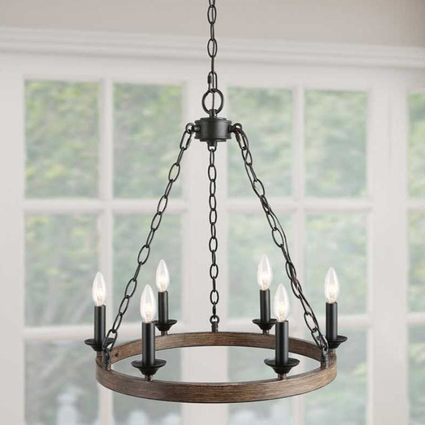 Candle Style Wagon Wheel Chandelier