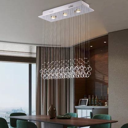 Modern Rectangular Crystal Chandelier with Balls For Dining Room